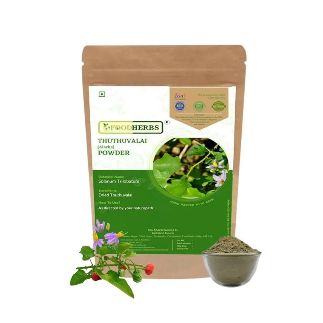 Foodherbs Thuthuvalai Powder 100 GMS Climbing Brinjal Alarka Solanum Trilobatum 100% Herbal